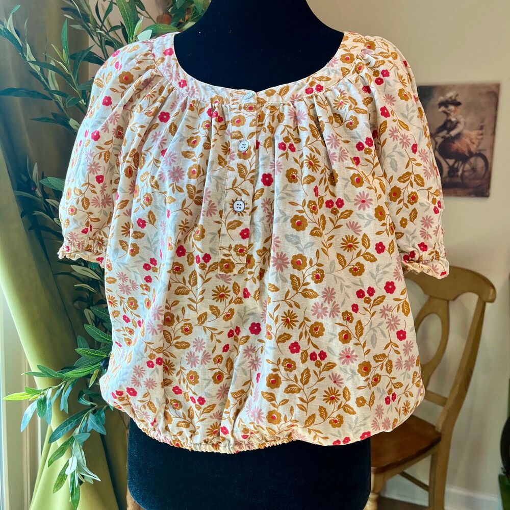 Velvet Heart 100% Linen Floral Blouse - Coastal Grandmother-Med EUC